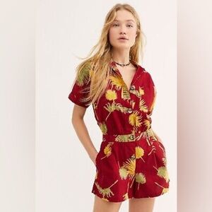 Free People Red Romper with Yellow Floral Print